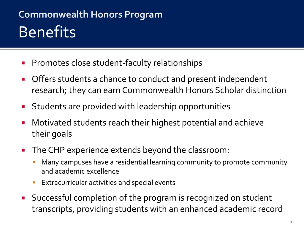 commonwealth honors program benefits