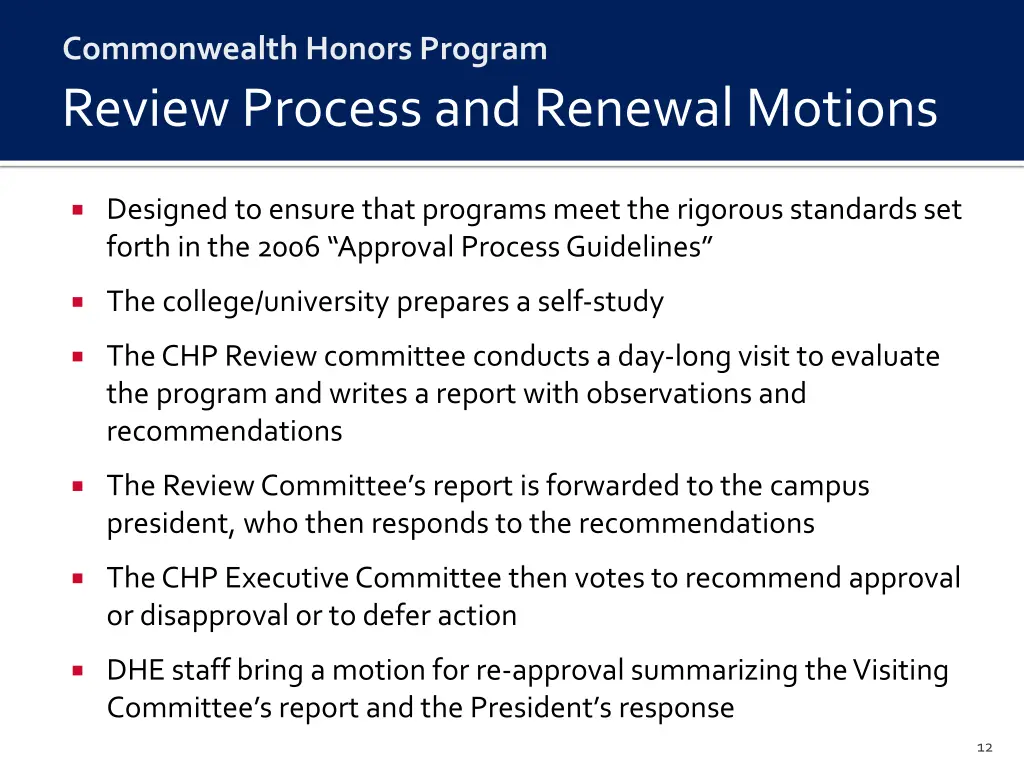 commonwealth honors program review process
