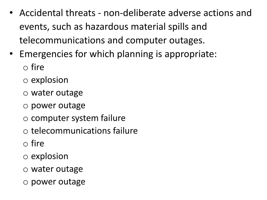 accidental threats non deliberate adverse actions