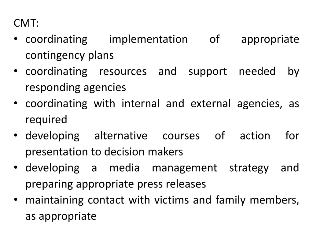 cmt coordinating contingency plans coordinating