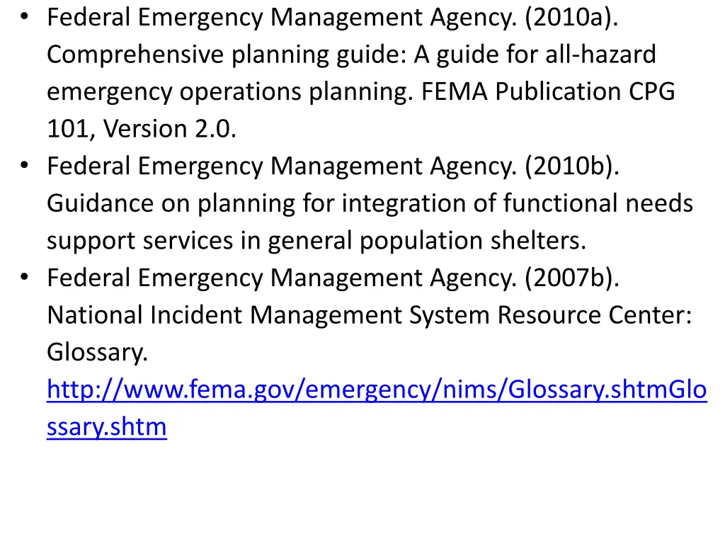 federal emergency management agency 2010a