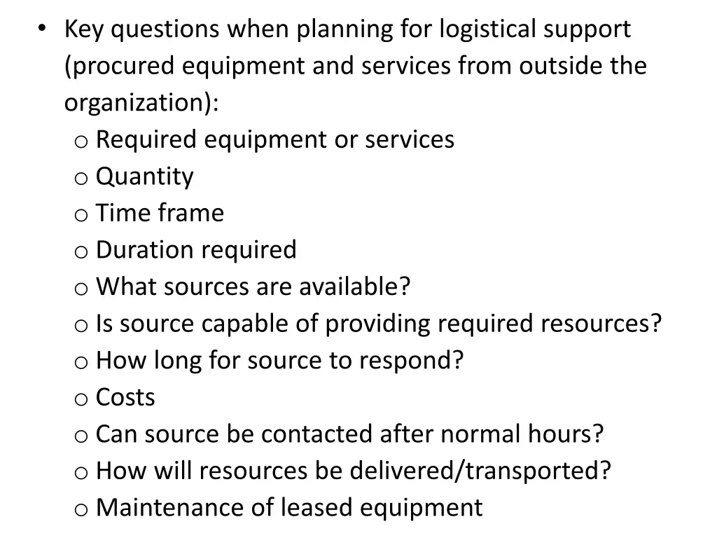key questions when planning for logistical