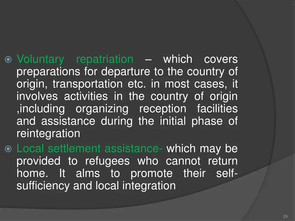 voluntary repatriation which covers preparations