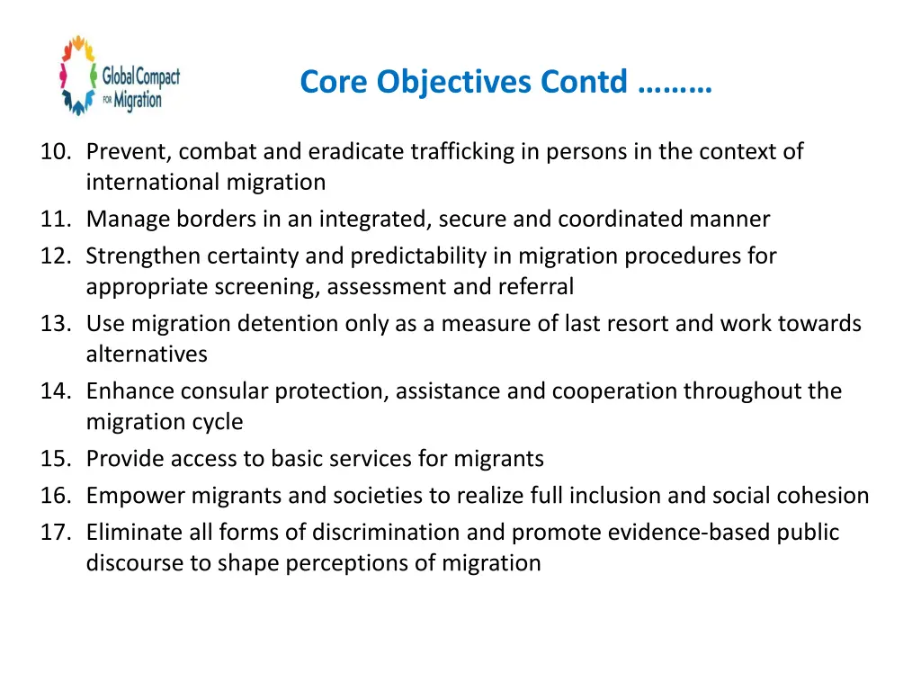 core objectives contd
