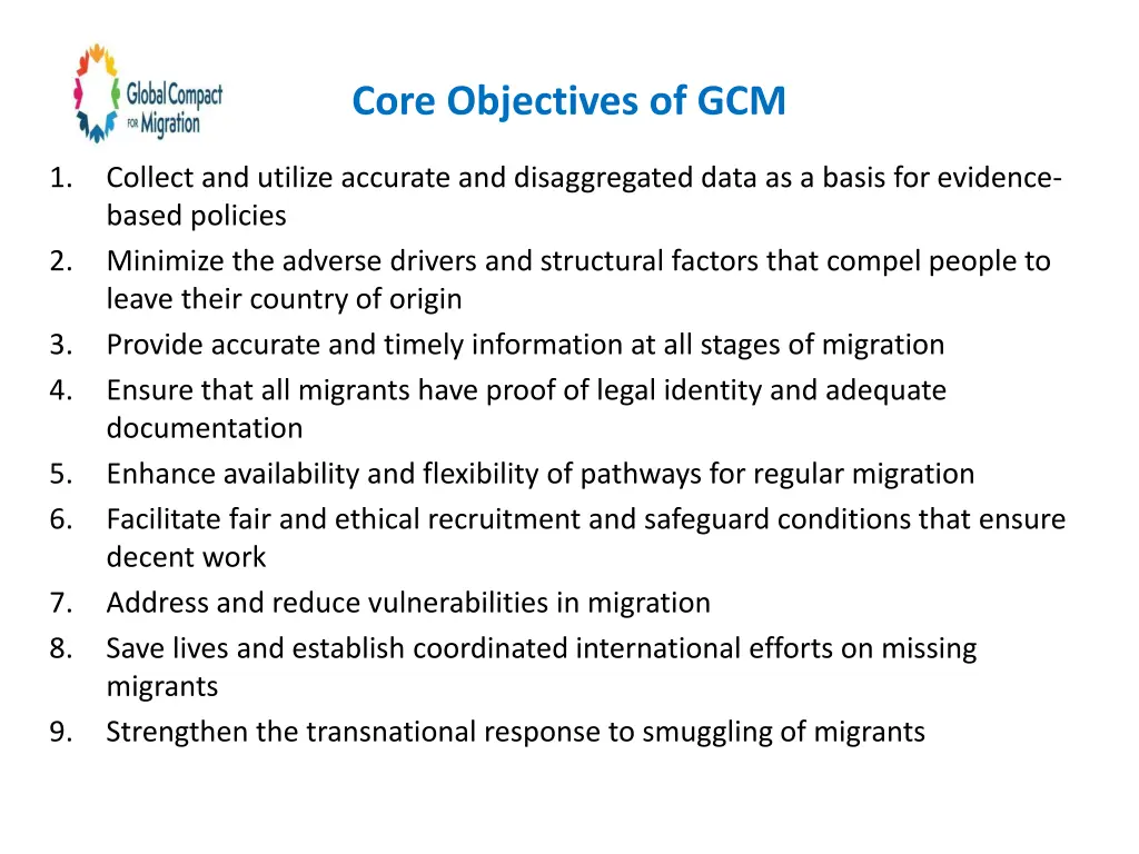 core objectives of gcm