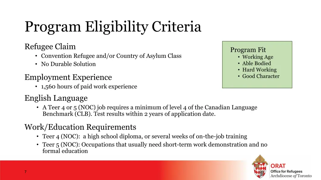 program eligibility criteria