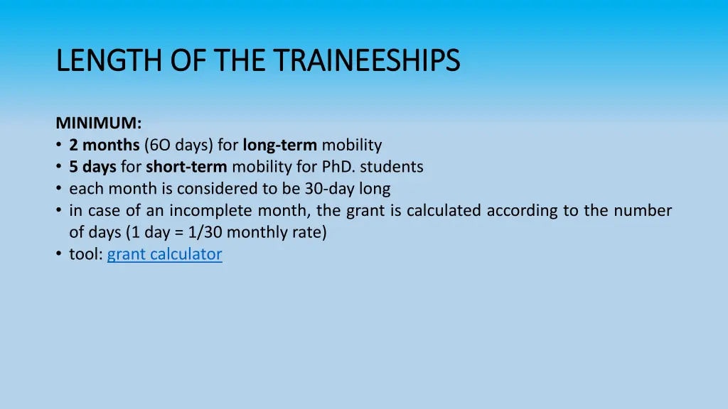 length of the length of the traineeships