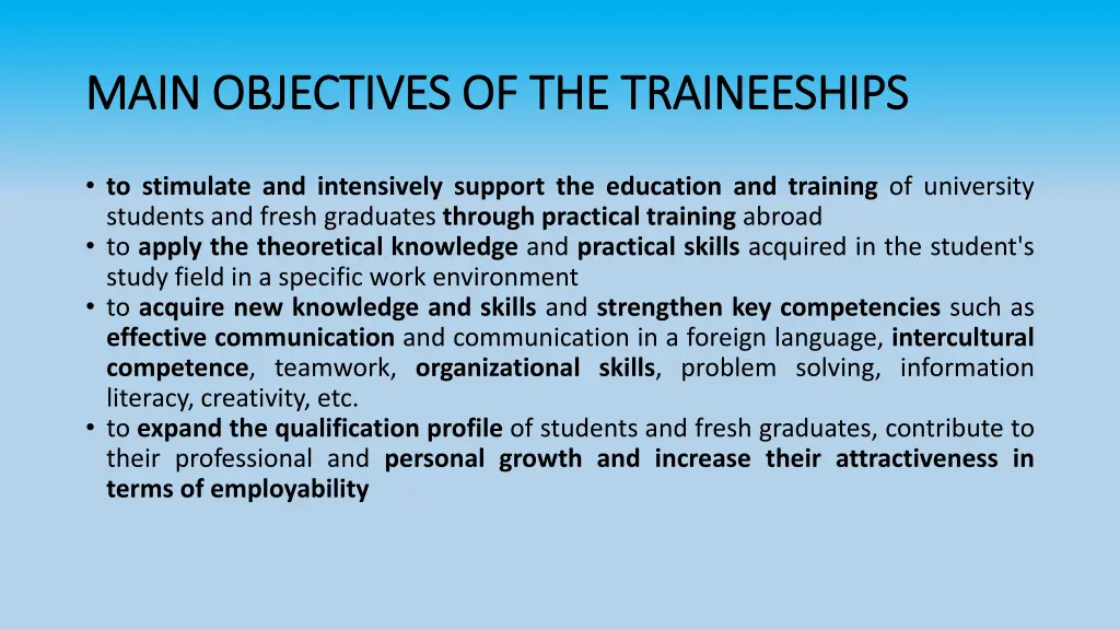 main objectives of the main objectives