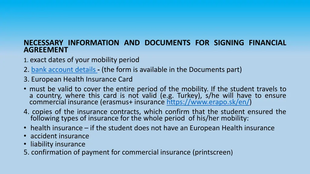 necessary information and documents for signing