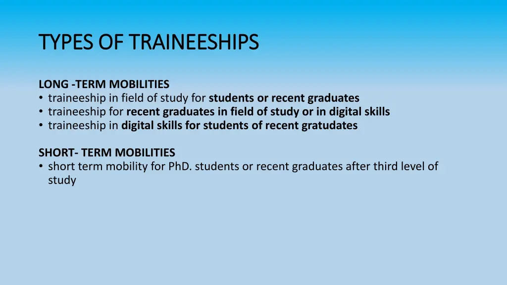 types of types of traineeships traineeships