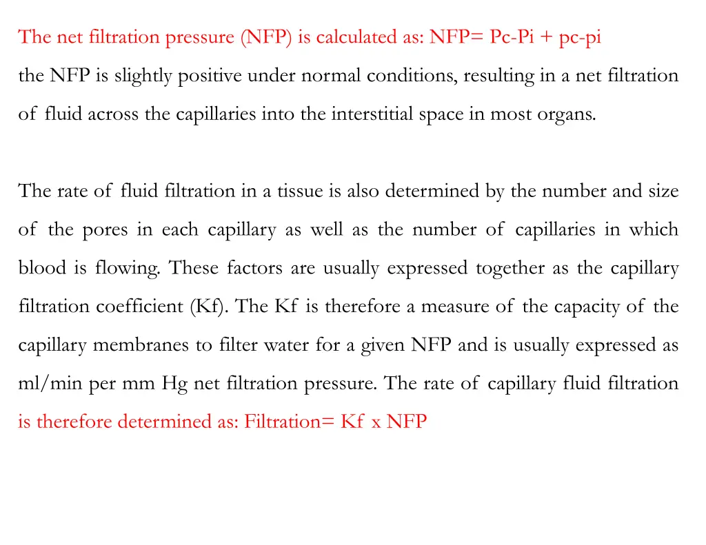 the net filtration pressure nfp is calculated