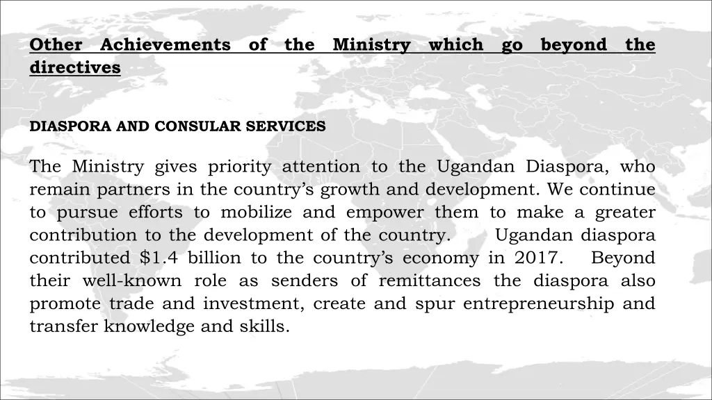 other achievements of the ministry which 2