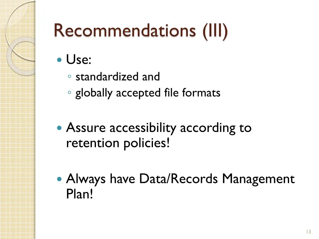 recommendations iii