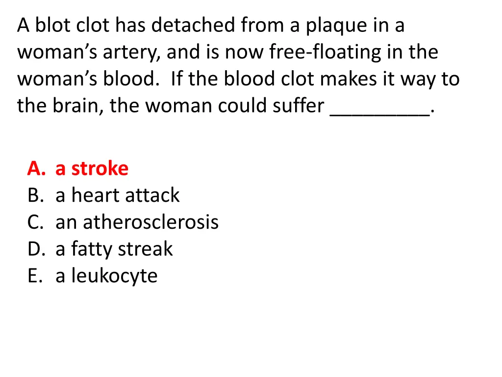 a blot clot has detached from a plaque in a woman
