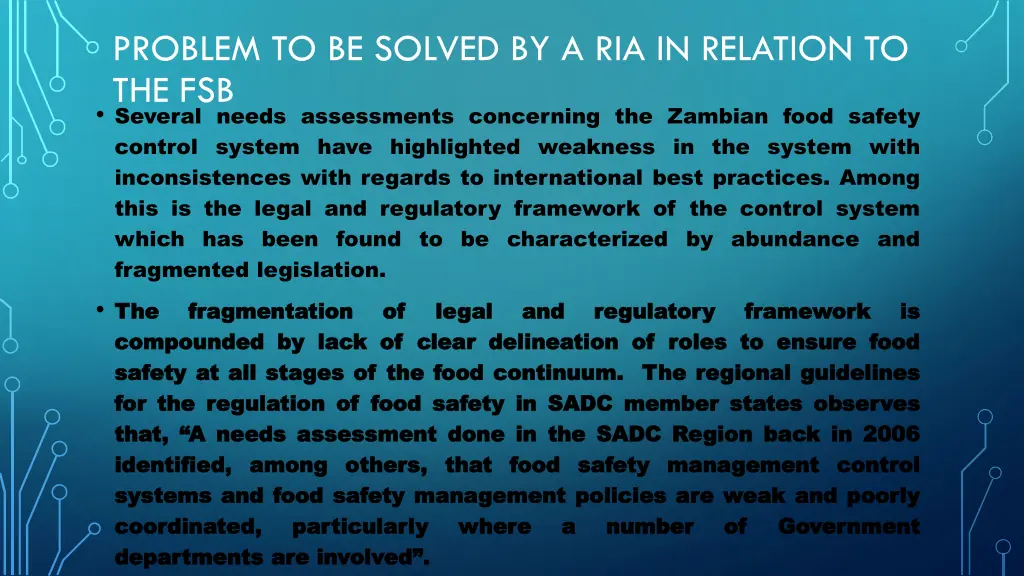 problem to be solved by a ria in relation