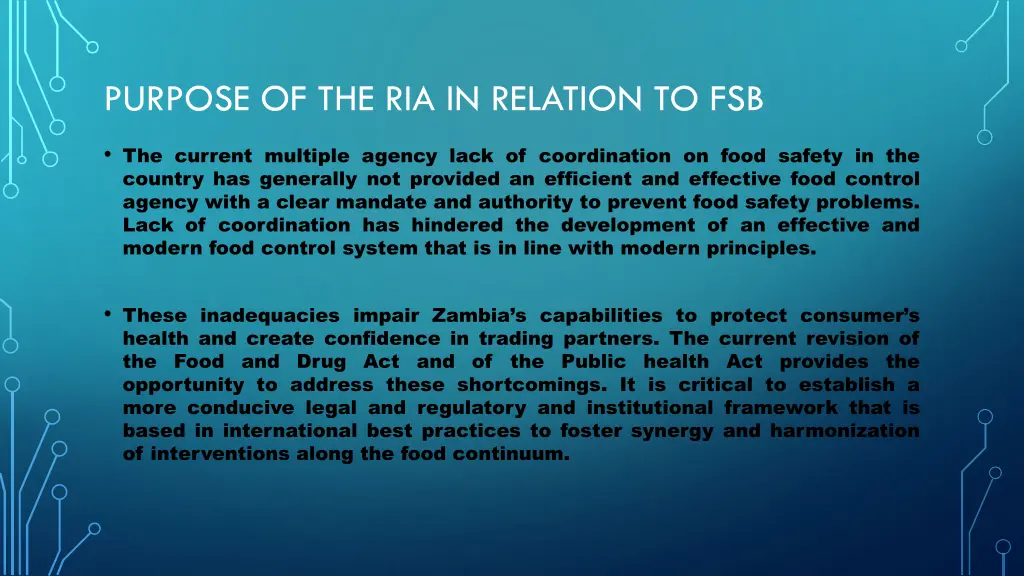 purpose of the ria in relation to fsb