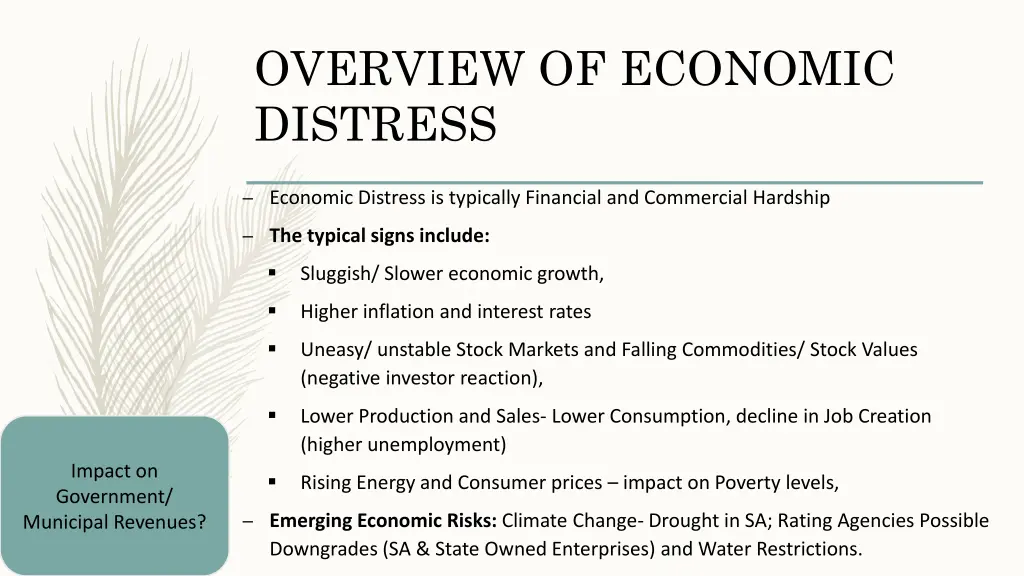 overview of economic distress