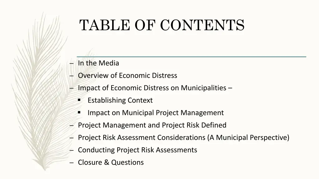 table of contents