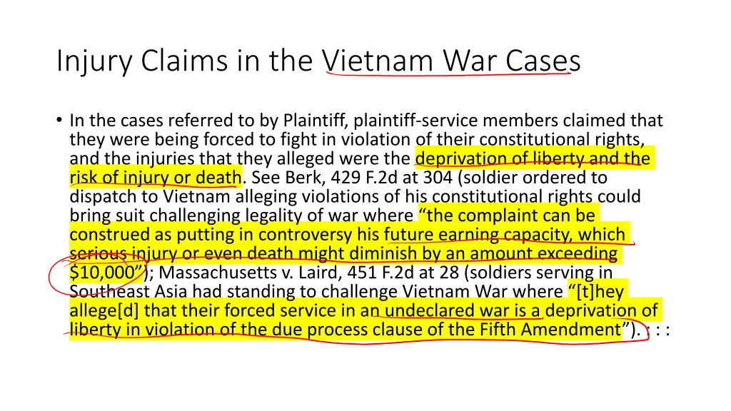 injury claims in the vietnam war cases