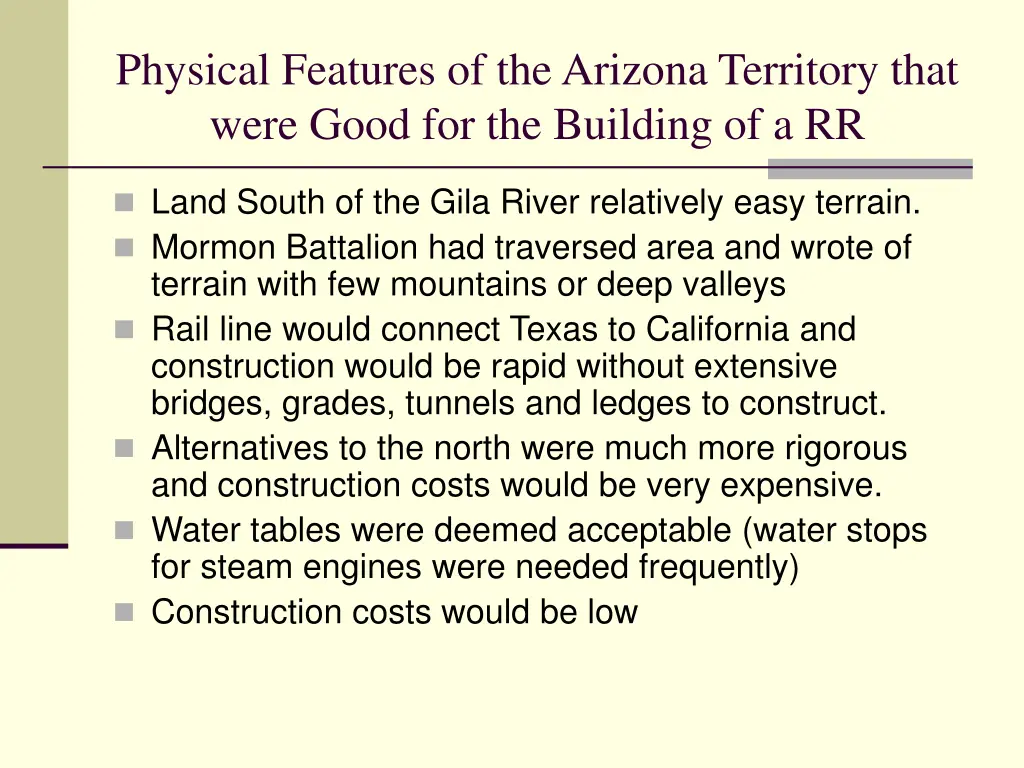 physical features of the arizona territory that