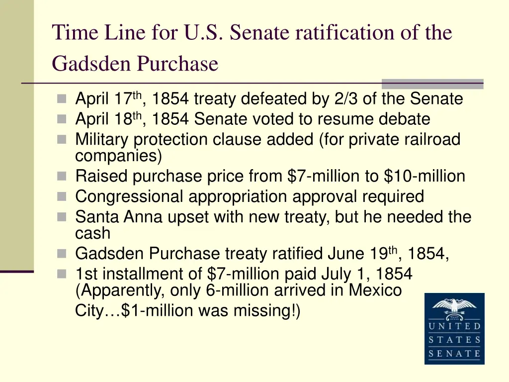 time line for u s senate ratification