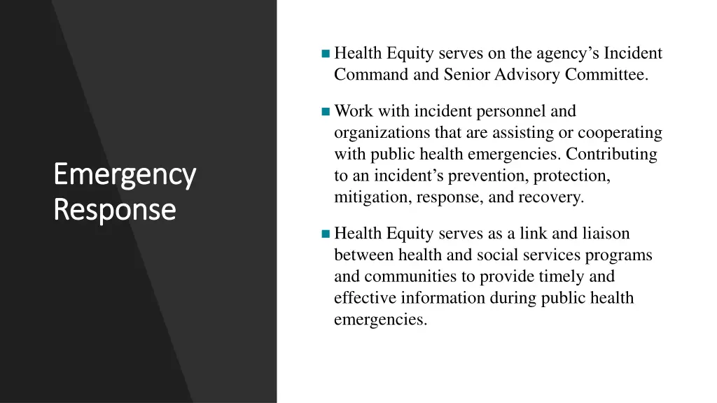 health equity serves on the agency s incident