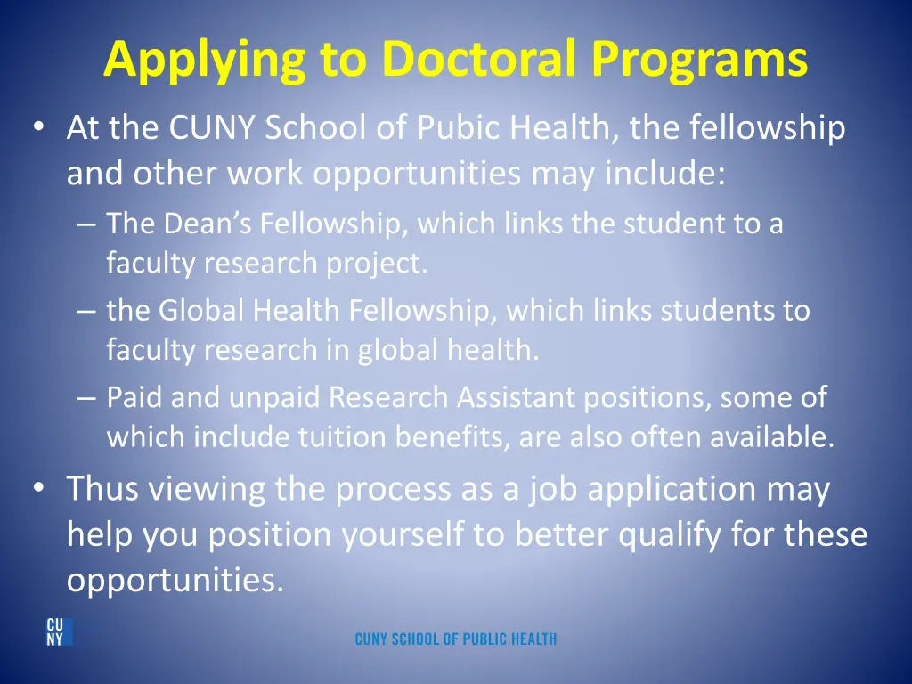 applying to doctoral programs at the cuny school