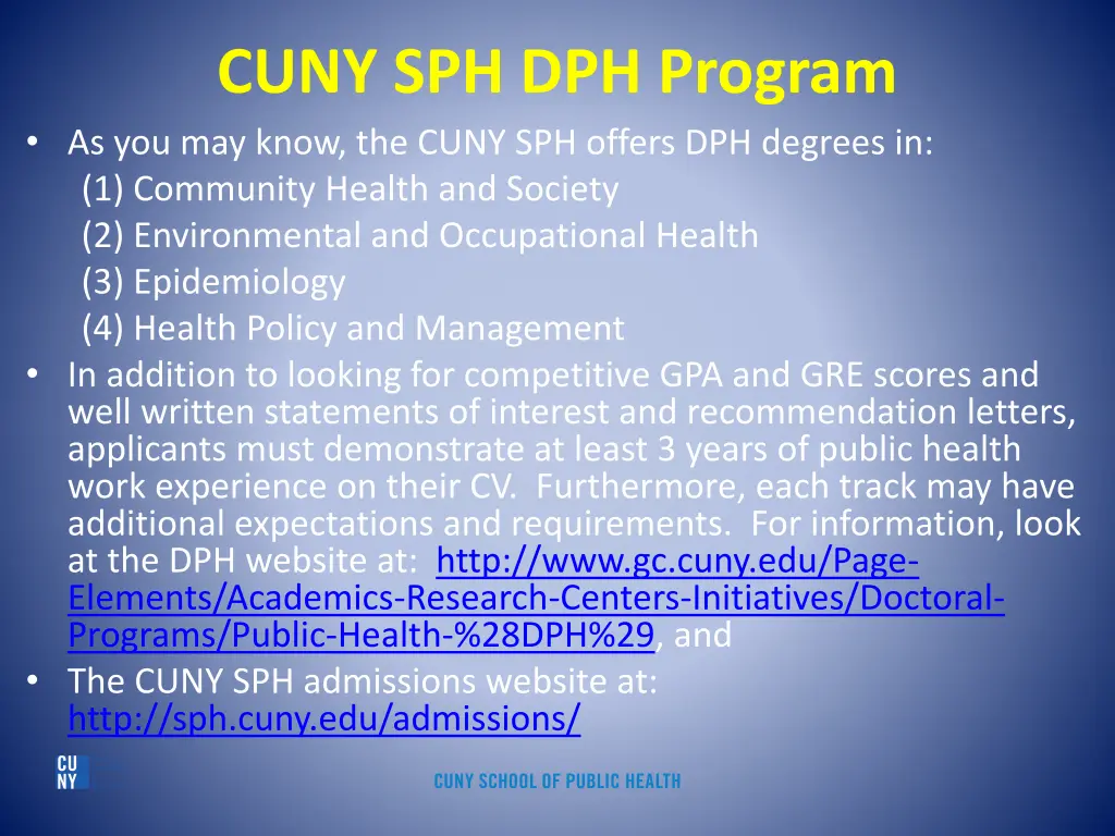 cuny sph dph program as you may know the cuny