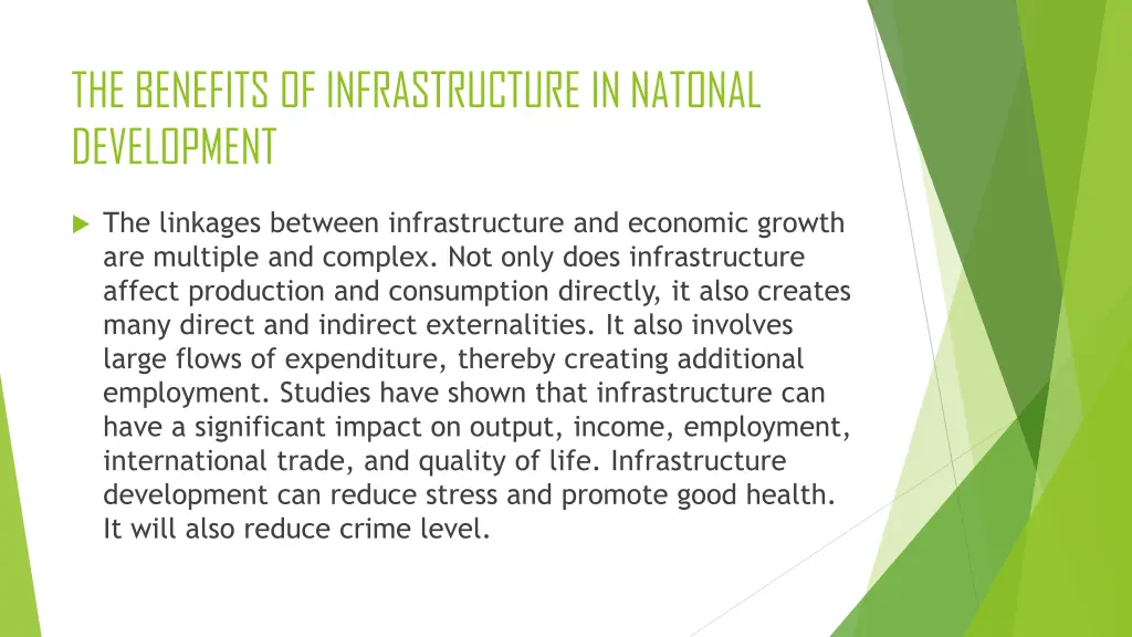 the benefits of infrastructure in natonal
