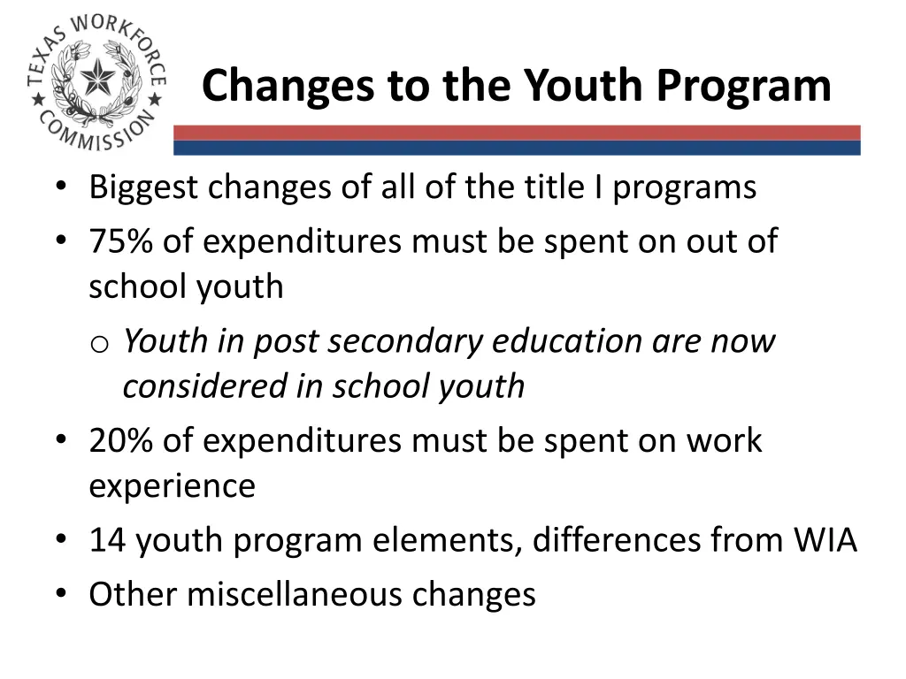 changes to the youth program