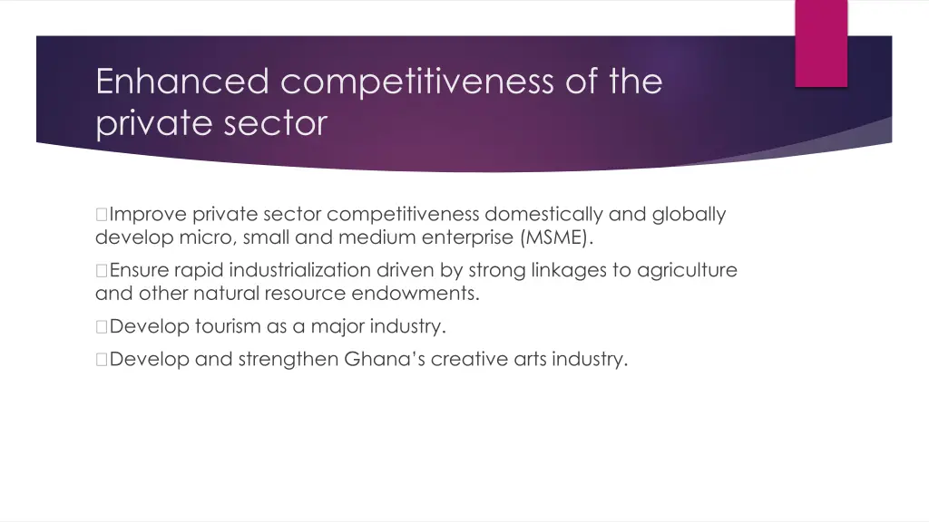 enhanced competitiveness of the private sector