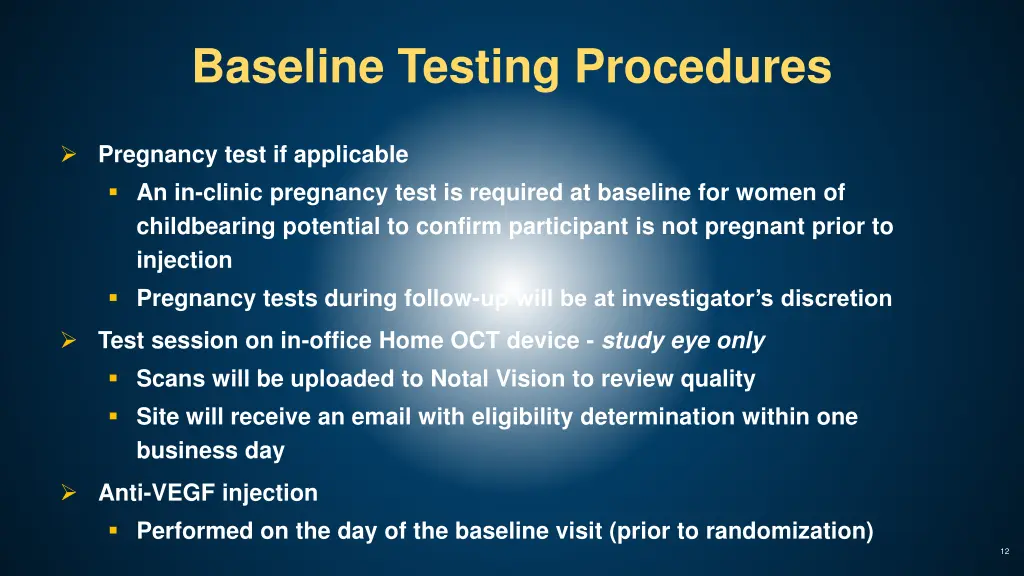 baseline testing procedures