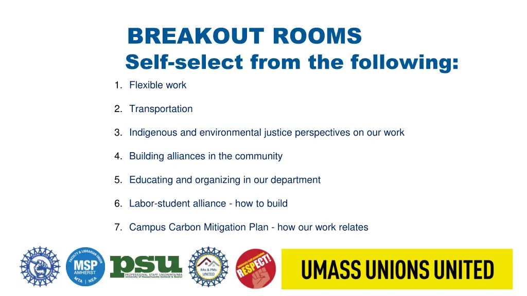 breakout rooms self select from the following