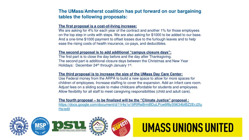 the umass amherst coalition has put forward