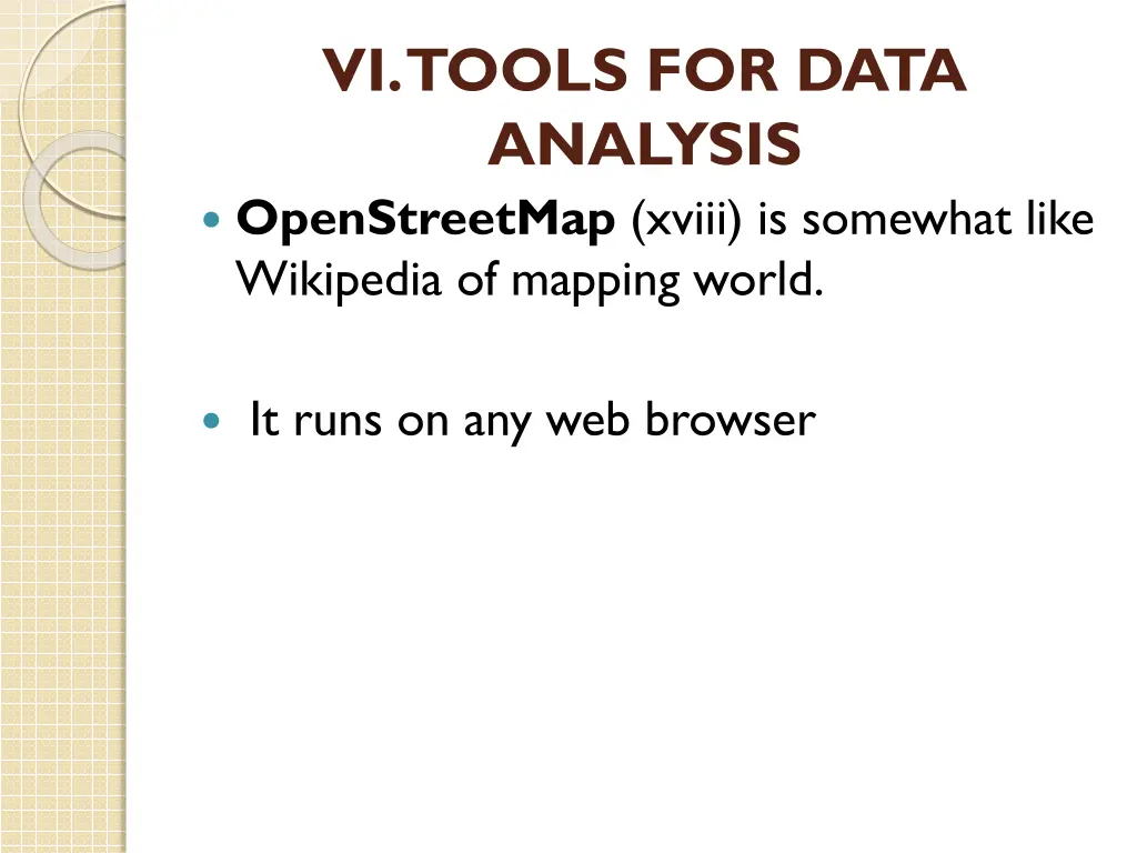 vi tools for data analysis openstreetmap xviii