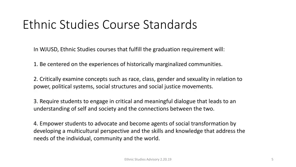 ethnic studies course standards
