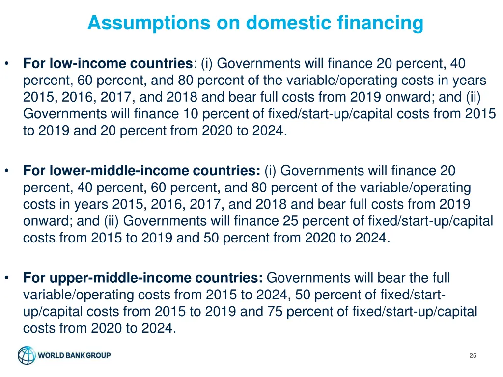 assumptions on domestic financing