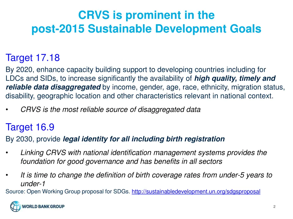crvs is prominent in the post 2015 sustainable