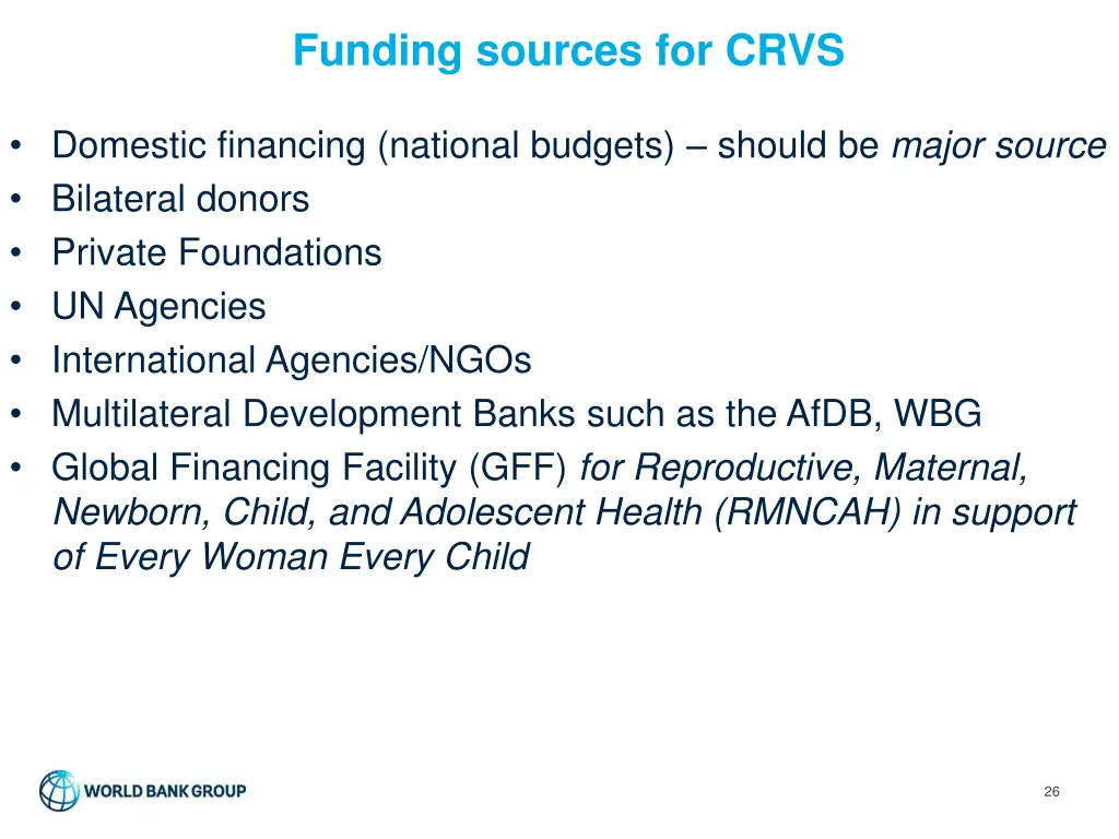 funding sources for crvs