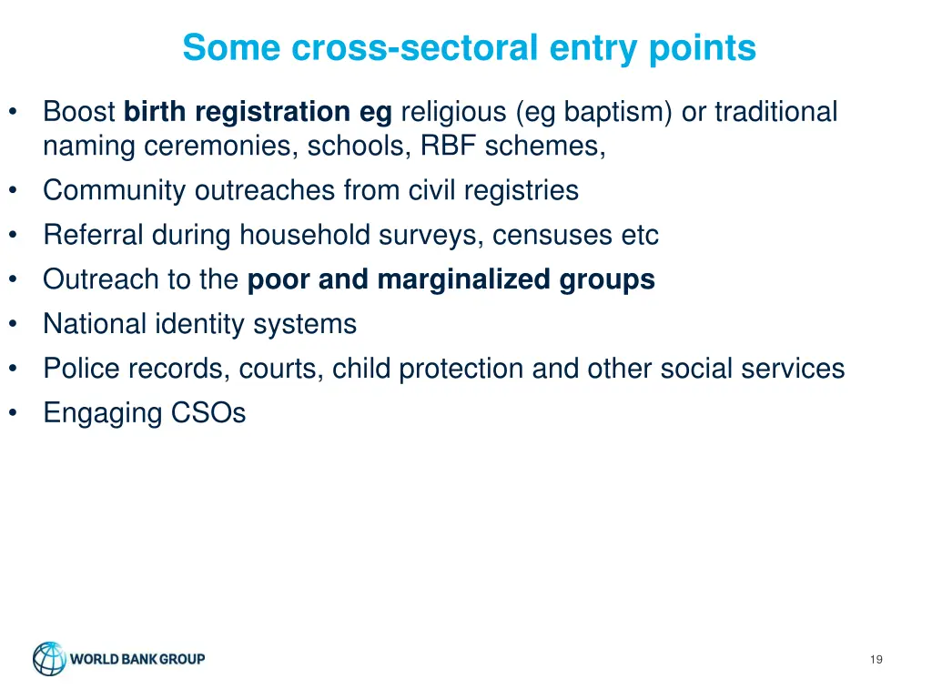 some cross sectoral entry points