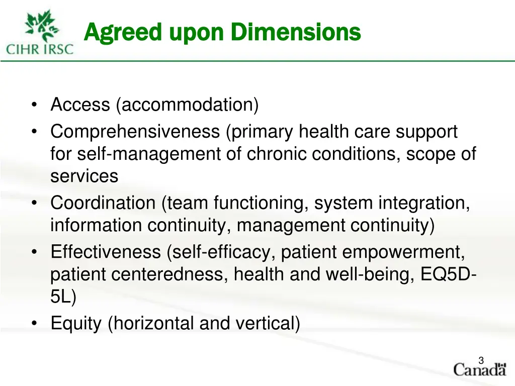 agreed upon dimensions agreed upon dimensions