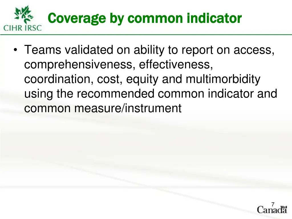 coverage by common indicator coverage by common