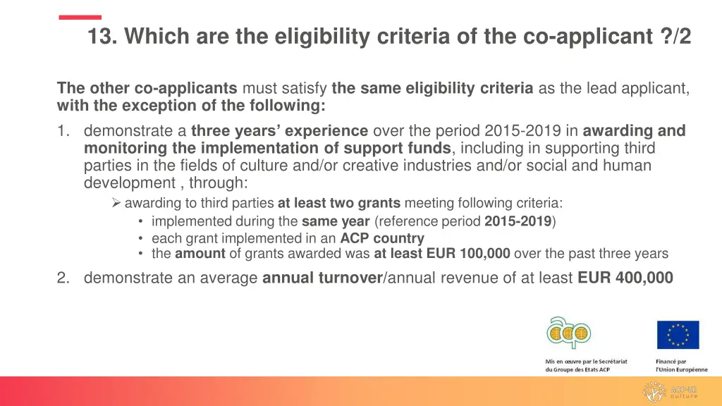 13 which are the eligibility criteria