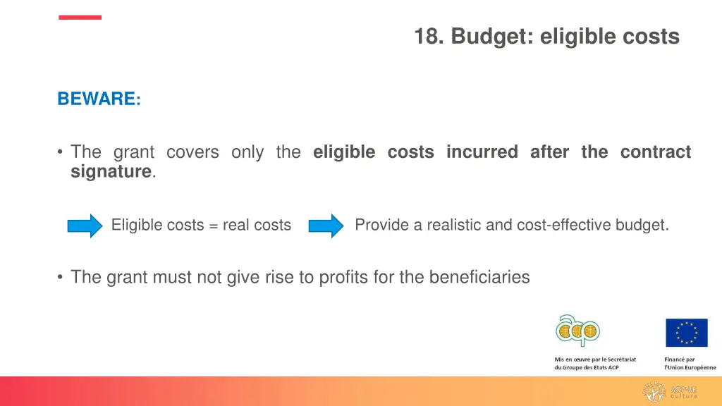18 budget eligible costs