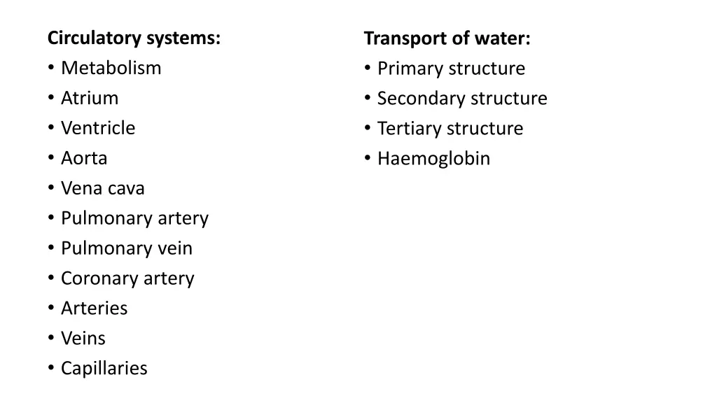 circulatory systems metabolism atrium ventricle