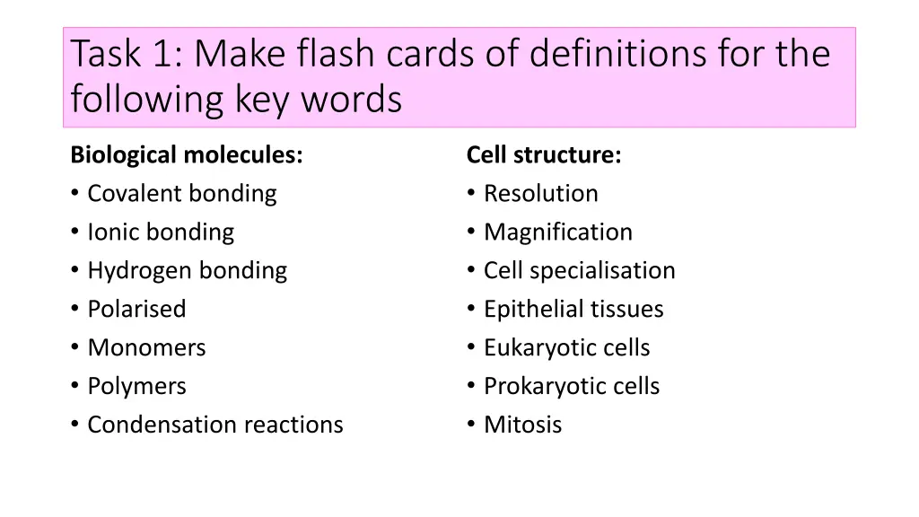 task 1 make flash cards of definitions