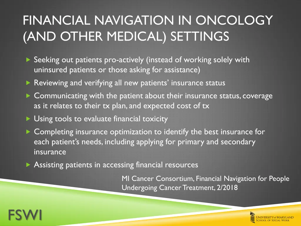 financial navigation in oncology and other