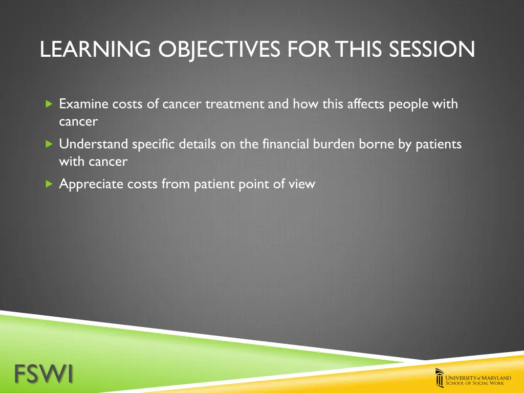 learning objectives for this session