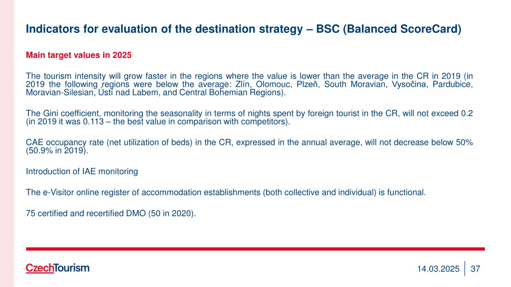 indicators for evaluation of the destination 2