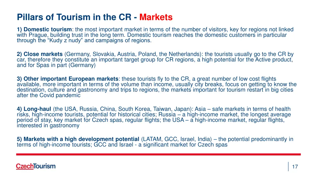 pillars of tourism in the cr markets